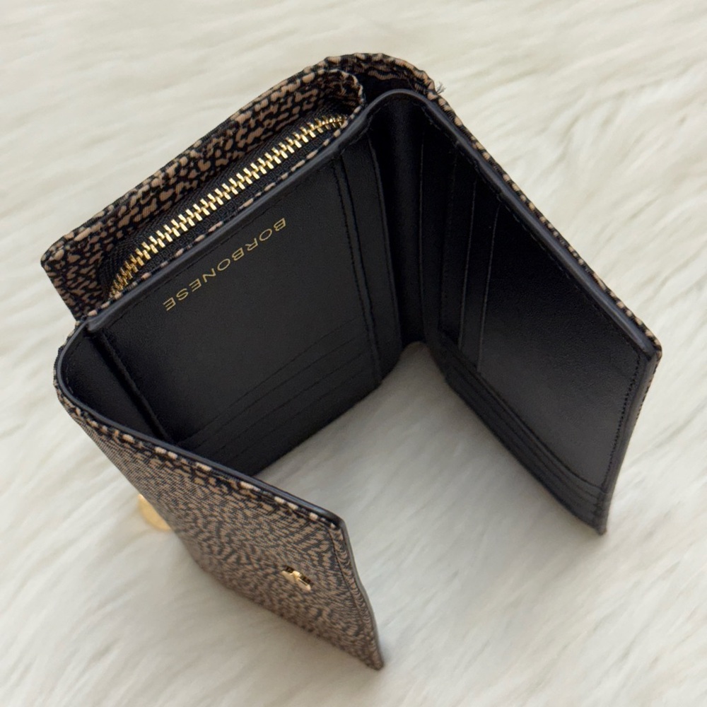 BORBONESE - BLACK TAN NYLON OP NATURALE NERO MEDIUM SIZED TRIFOLD SNAP WALLET - Picture 9 of 16